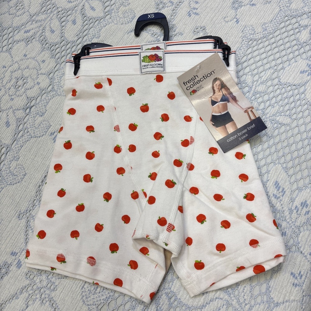 2-Pack FRUIT OF THE LOOM Women's Size XS Cotton Boxer Briefs • Apples